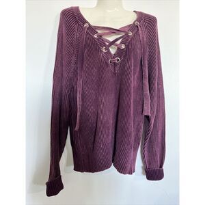 Umgee USA Criss‎ Cross Front Tie vneck purple Sweater Women's Small